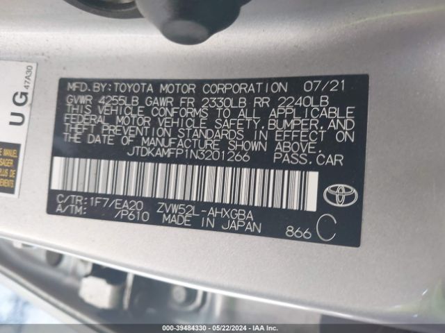JTDKAMFP1N3201266 Toyota Prius Prime Xle