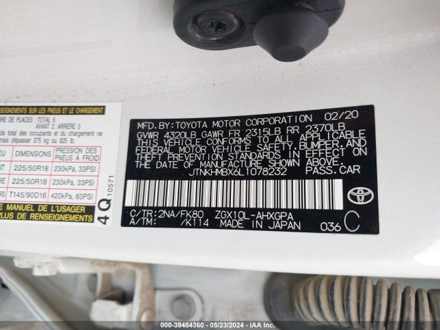 Toyota C-HR XLE 2020 JTNKHMBX6L1078232 Image 9