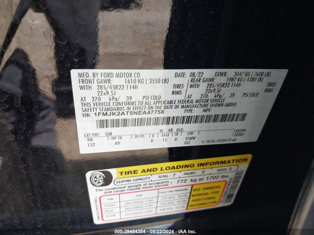 Ford Expedition Limited Max 2022 1FMJK2AT5NEA47758 Image 9