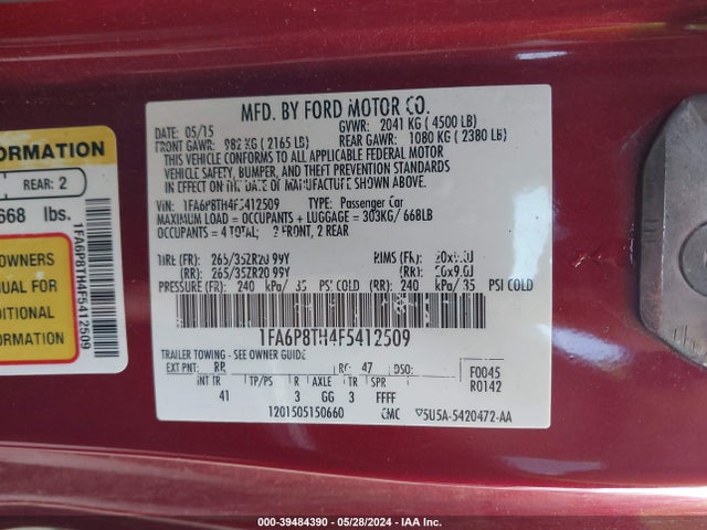 Ford Mustang Ecoboost 2015 1FA6P8TH4F5412509 Image 9
