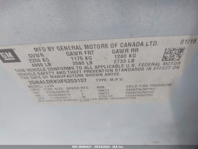 Chevrolet Equinox Ltz 2015 2GNALDEK3F6253107 Image 9