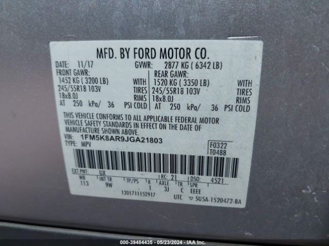 1FM5K8AR9JGA21803 Ford Police Interceptor Utility