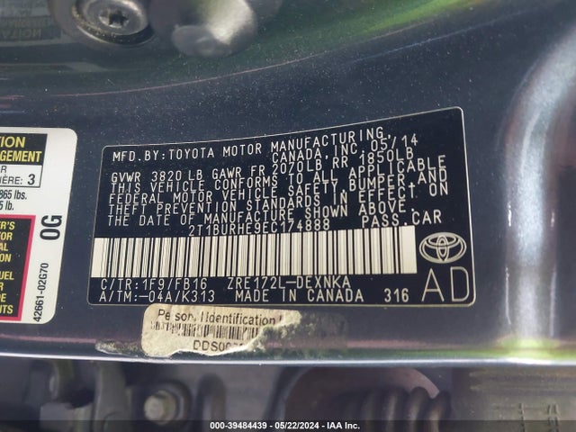Toyota Corolla Le Plus 2014 2T1BURHE9EC174888 Image 9