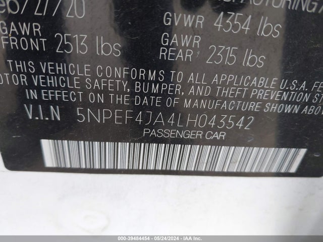 Hyundai SONATA SEL 2020 5NPEF4JA4LH043542 Image 9