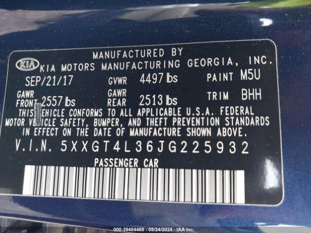 5XXGT4L36JG225932 KIA Optima Lx
