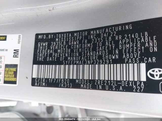 Toyota COROLLA LE 2022 5YFEPMAE3NP329291 Image 9