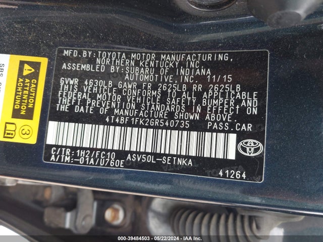Toyota CAMRY LE 2016 4T4BF1FK2GR540735 Image 9