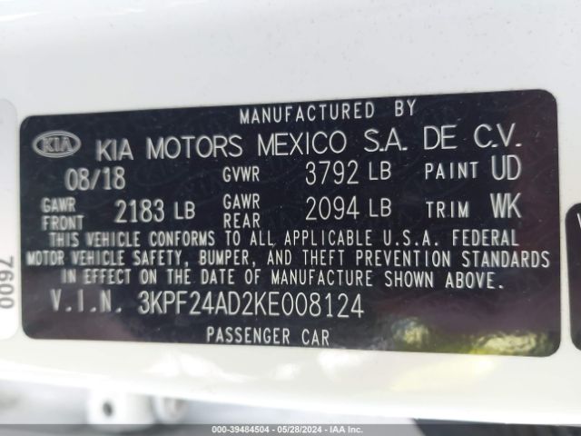 3KPF24AD2KE008124 KIA FORTE FE