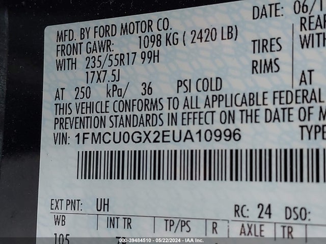 Ford ESCAPE SE 2014 1FMCU0GX2EUA10996 Image 9