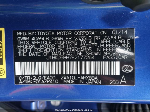 JTHKD5BH7E2177264 Lexus CT 200H
