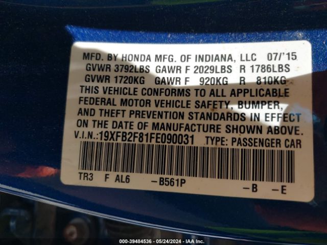 19XFB2F81FE090031 Honda CIVIC EX