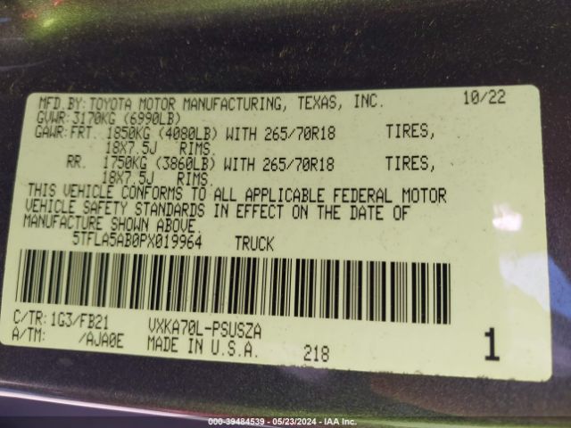5TFLA5AB0PX019964 Toyota Tundra Sr5