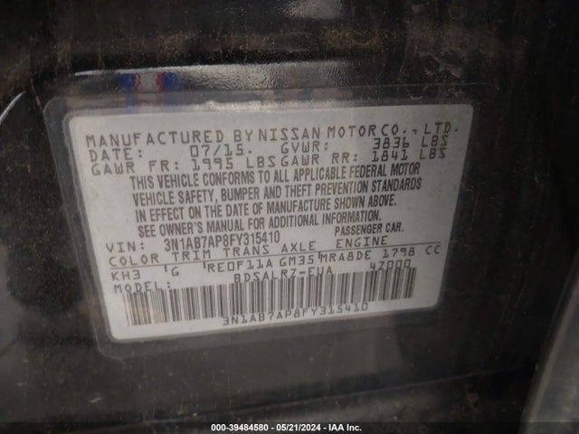 Nissan SENTRA SR 2015 3N1AB7AP8FY315410 Image 9