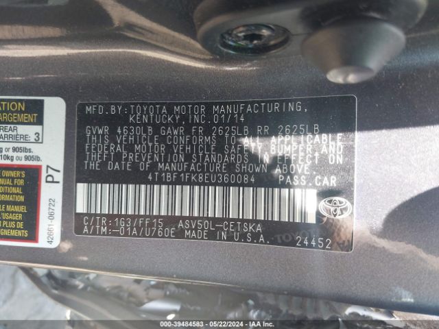 4T1BF1FK8EU360084 Toyota CAMRY SE