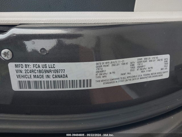 Chrysler Pacifica Touring L 2022 2C4RC1BG9NR109777 Image 9