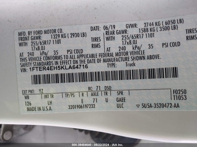 Ford RANGER XL 2019 1FTER4EH5KLA64716 Image 9