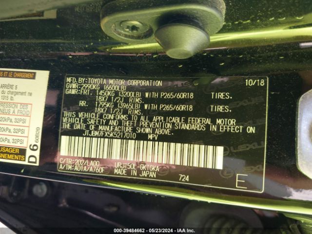 JTJBM7FX5K5217010 Lexus 460 Premium