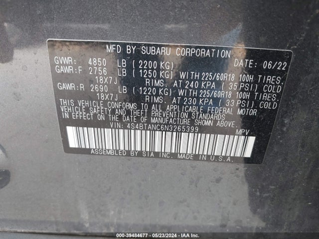 Subaru Outback Limited 2022 4S4BTANC6N3265399 Image 9