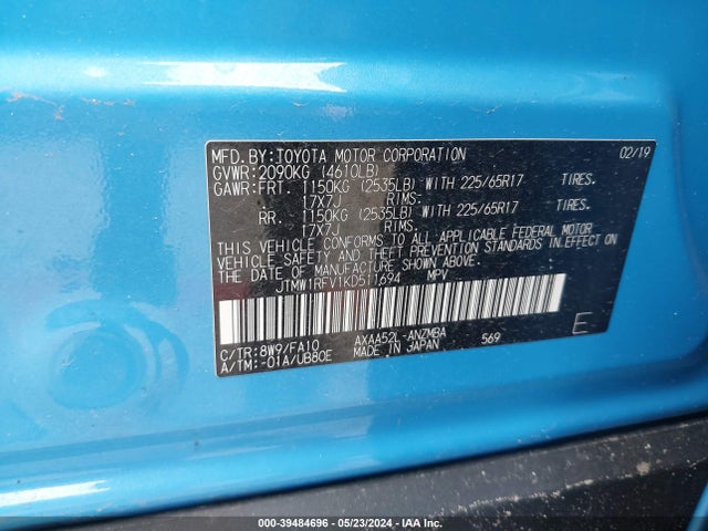 Toyota Rav4 Xle 2019 JTMW1RFV1KD511694 Image 9