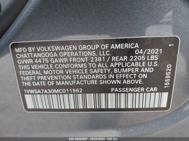 1VWSA7A30MC011962 Volkswagen Passat 2.0t Se
