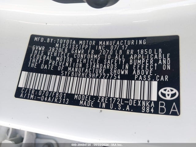 Toyota COROLLA LE 2017 5YFBURHE9HP727754 Image 9