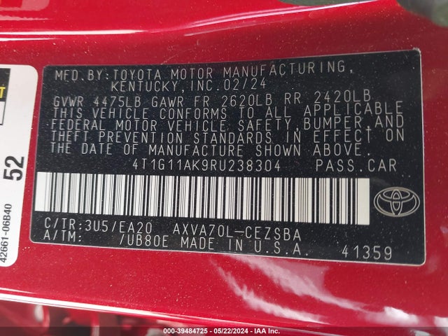 Toyota CAMRY SE 2024 4T1G11AK9RU238304 Image 9