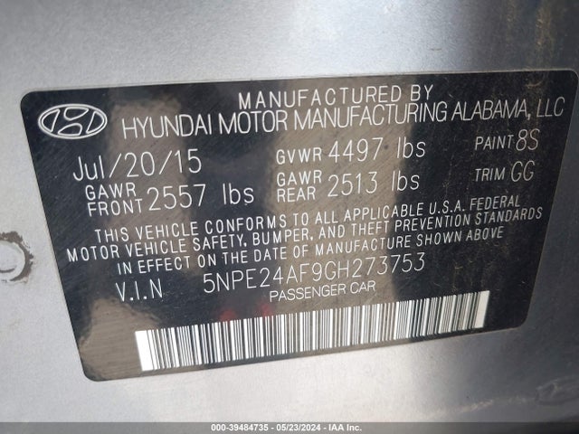 Hyundai SONATA SE 2016 5NPE24AF9GH273753 Image 9