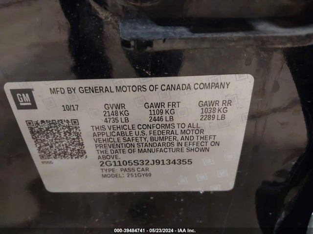 Chevrolet IMPALA 1LT 2018 2G1105S32J9134355 Image 9
