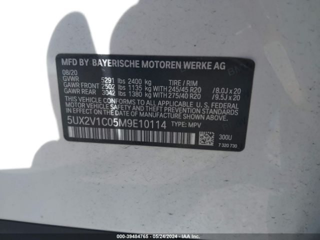 5UX2V1C05M9E10114 BMW X4 Xdrive30i