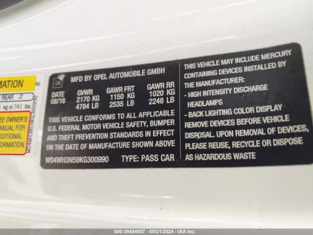 W04WH3N59KG300990 Buick Cascada Premium