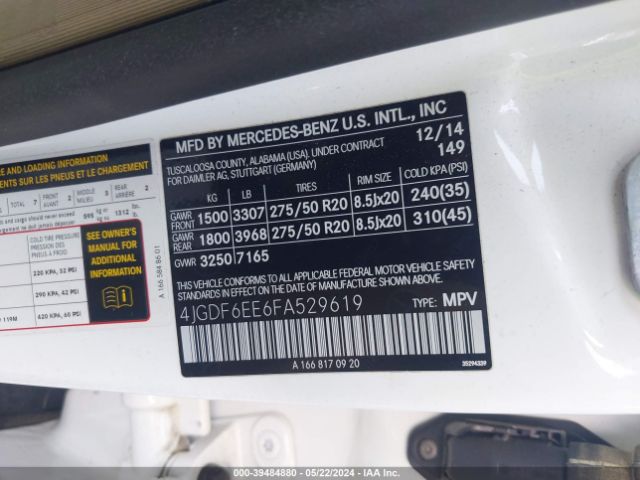 4JGDF6EE6FA529619 Mercedes-Benz Gl 450 4matic