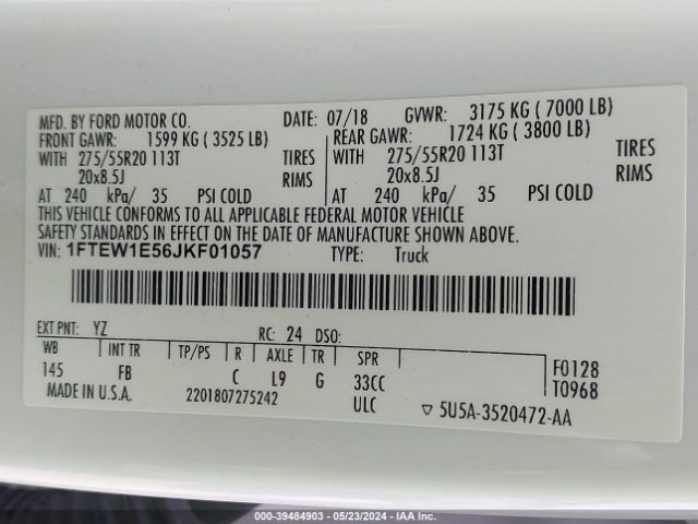 1FTEW1E56JKF01057 Ford F-150 Xlt