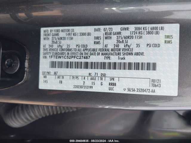 1FTEW1C52PFC27487 Ford F-150 Xlt