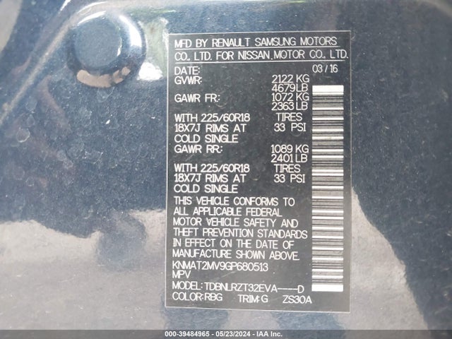 Nissan Rogue Sl 2016 KNMAT2MV9GP680513 Image 9