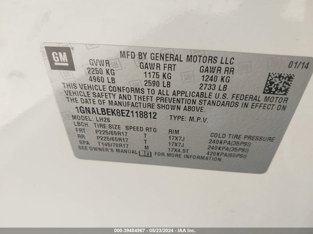 Chevrolet EQUINOX 1LT 2014 1GNALBEK8EZ118812 Image 9
