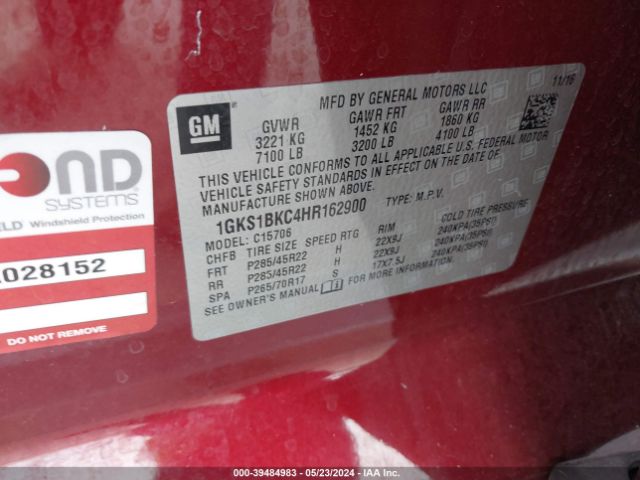 1GKS1BKC4HR162900 GMC YUKON SLT