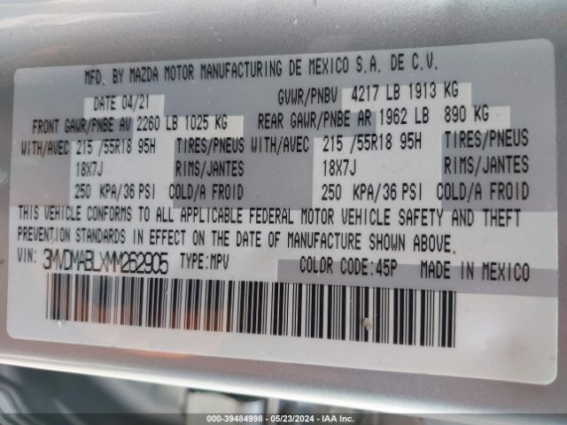 3MVDMABLXMM262905 Mazda Cx-30 Select