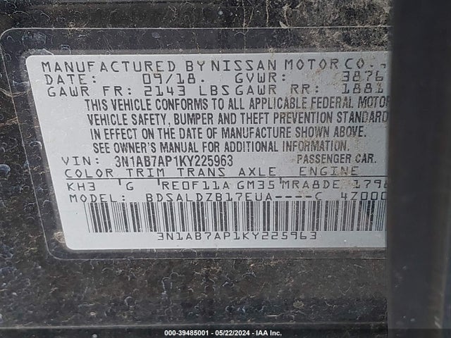 Nissan SENTRA SV 2019 3N1AB7AP1KY225963 Image 9