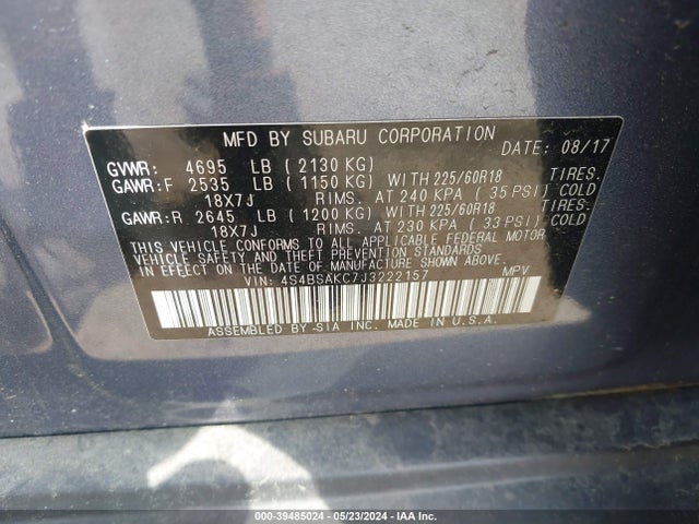 Subaru Outback 2.5i Limited 2018 4S4BSAKC7J3222157 Image 9