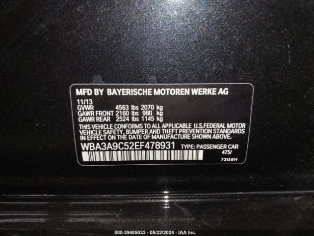 WBA3A9C52EF478931 BMW 335i