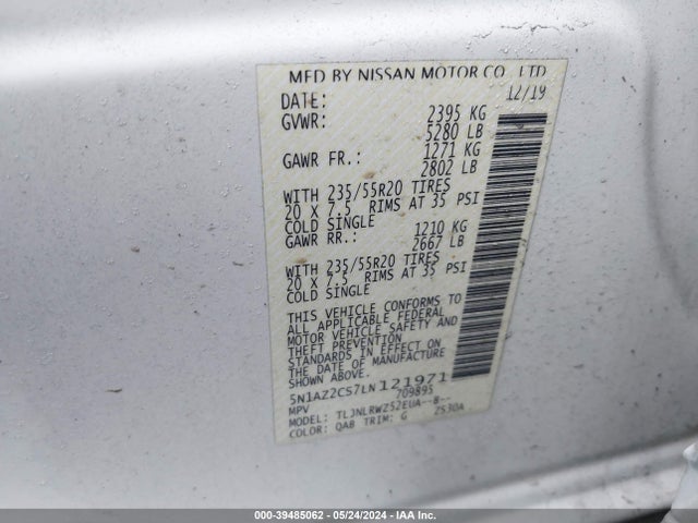 Nissan Murano Sl Intelligent Awd 2020 5N1AZ2CS7LN121971 Image 9