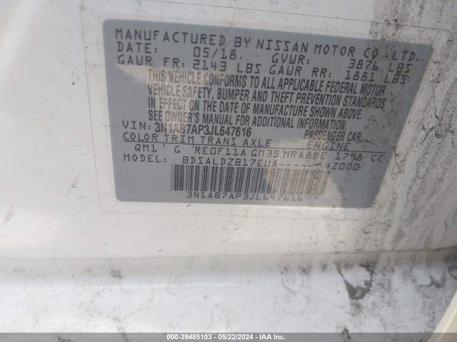 Nissan SENTRA SV 2018 3N1AB7AP3JL647616 Image 9