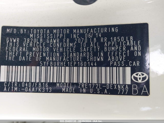 Toyota COROLLA LE 2014 5YFBURHE1EP160144 Image 9