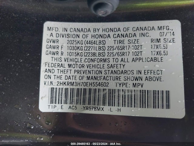Honda Cr-v Ex-l 2014 2HKRM3H70EH554602 Image 9