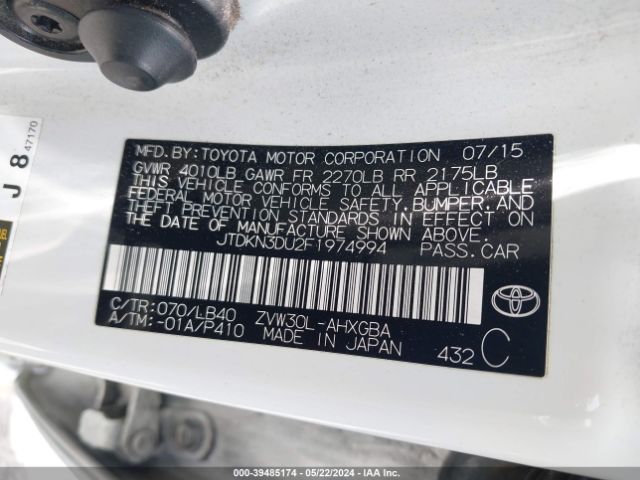 JTDKN3DU2F1974994 Toyota Prius Four