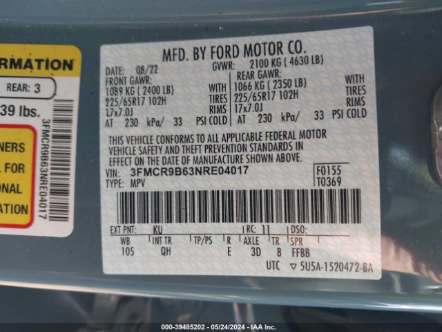 2022 FORD BRONCO SPORT 3FMCR9B63NRE04017 Photo 8