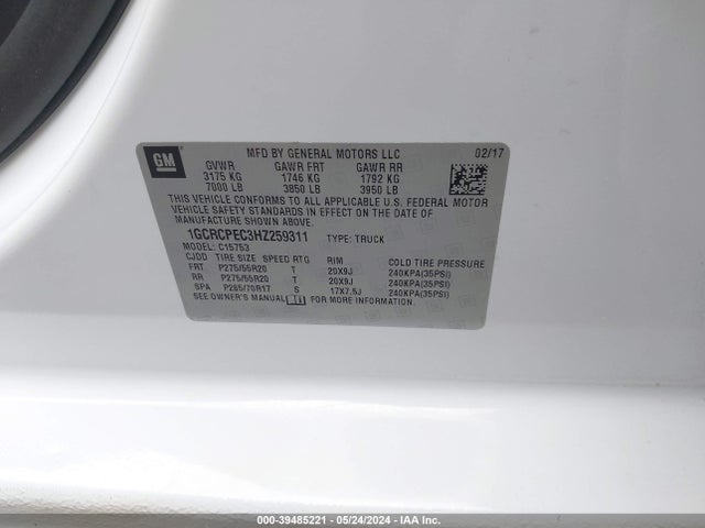 Chevrolet Silverado 1500 Silverado Custom 2017 1GCRCPEC3HZ259311 Image 9