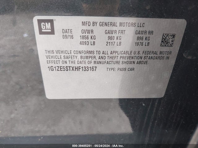 Chevrolet MALIBU 1LT 2017 1G1ZE5STXHF133167 Image 9
