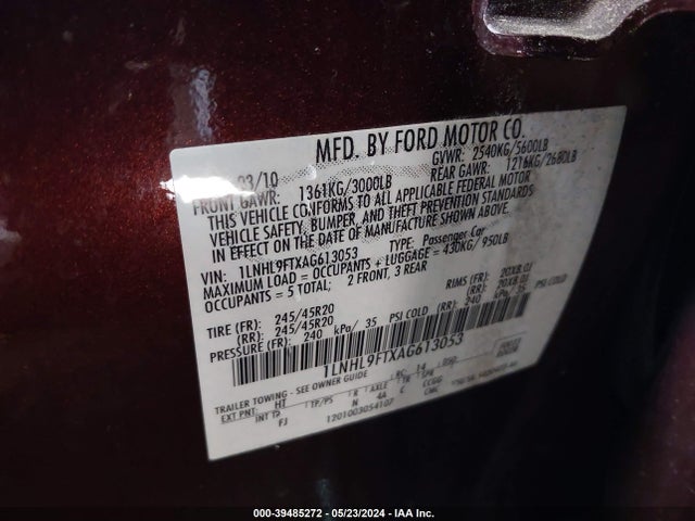 Aukcja sprzedaży 2010 Lincoln Mks Ecoboost, vin: 1LNHL9FTXAG613053, numer aukcji: 39485272