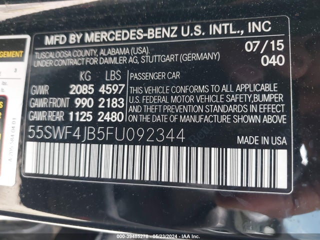 55SWF4JB5FU092344 Mercedes-Benz C 300 Luxury/sport
